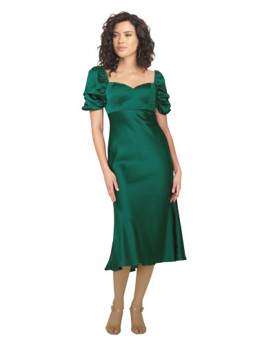 Buy Midi Length Hunter Short Sleeves A-Line Low Back Formal Evening Dress