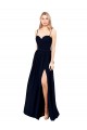Buy Long Dark Navy Sleeveless A-Line High Slit Formal Evening Dress
