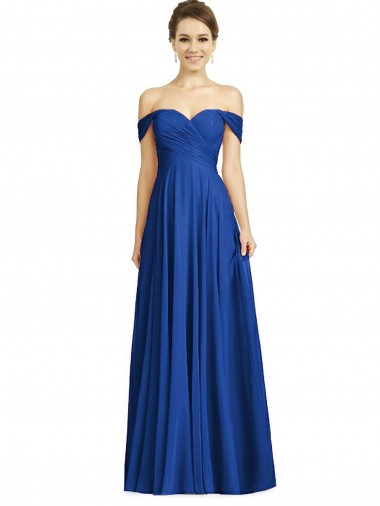 Buy Long Royal Blue Cap Sleeves A-Line Semi Formal Evening Dress