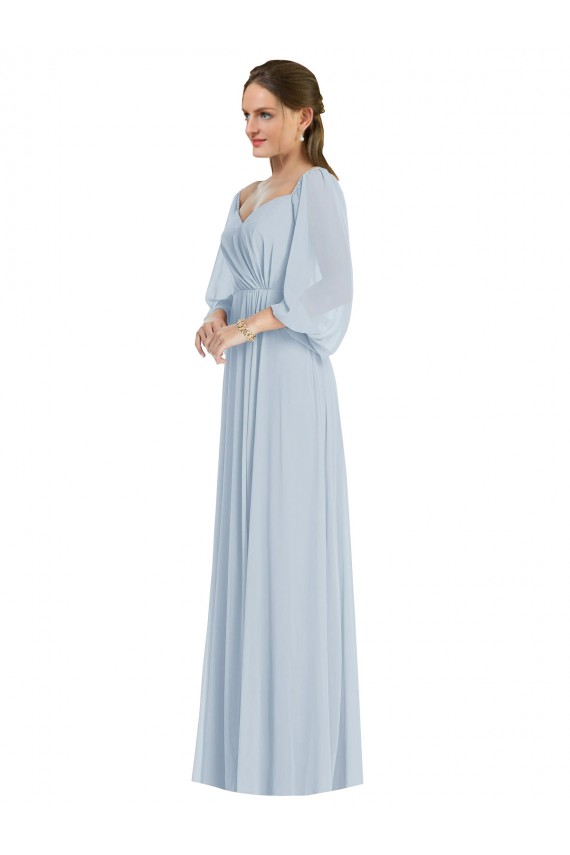 Buy Long Sea Glass Puff Sleeves A-Line Formal Evening Dress