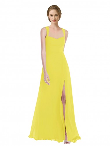 Buy Long Yellow Sleeveless A-Line Semi Formal Evening Dress