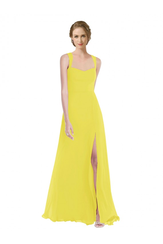Buy Long Yellow Sleeveless A-Line Semi Formal Evening Dress