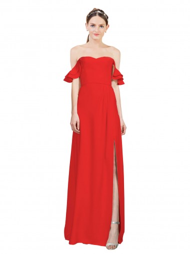 Buy Long Red Sleeveless A-Line Side Slit Formal Evening Dress