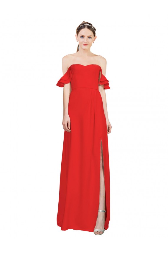 Buy Long Red Sleeveless A-Line Side Slit Formal Evening Dress