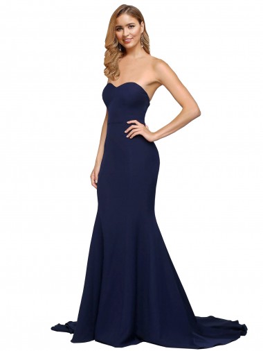 Buy Sweep Train Dark Navy Sleeveless A-Line Low Back Formal Evening Gown