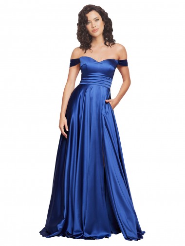 Buy Sweep Train Royal Blue Sleeveless A-Line Formal Evening Dress