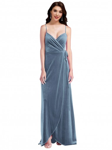 Buy Long Dusty Blue Sleeveless A-Line Low Back Semi Formal Evening Dress