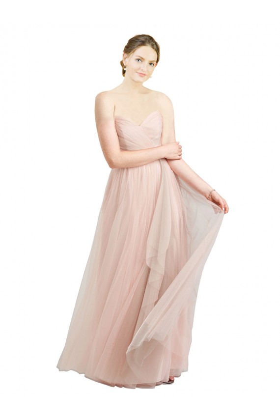 Buy Long Pink Sleeveless A-Line Tulle Evening Dress