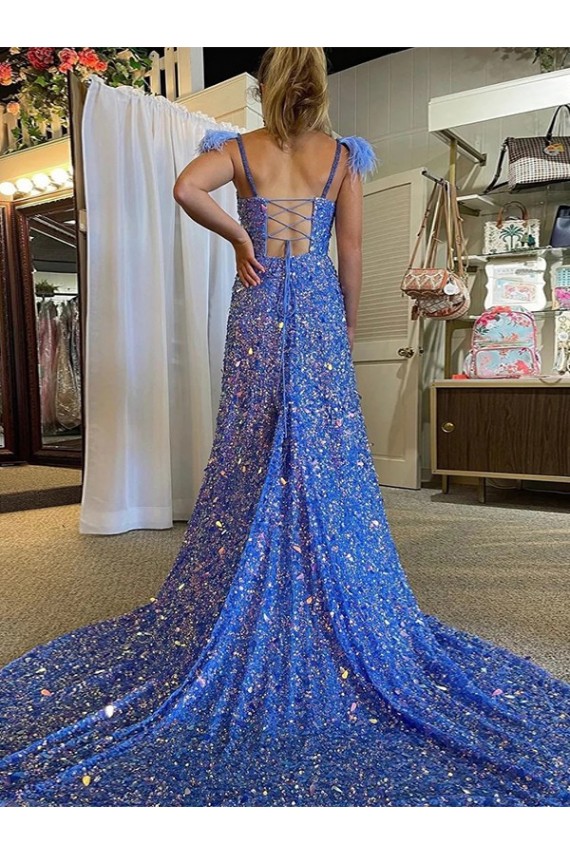 Buy Court Train Sleeveless A-Line Velvet Sequin Evening Dress