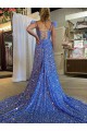 Buy Court Train Sleeveless A-Line Velvet Sequin Evening Dress
