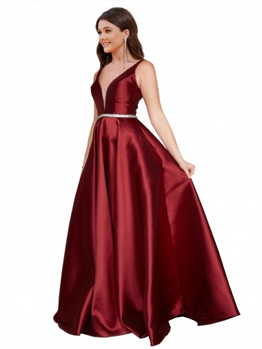 Buy Long Burgundy Sleeveless A-Line V-Back Plus Size Formal Evening Dress