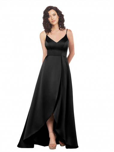 Buy Long Black Sleeveless A-Line V-Back High Low Evening Dress