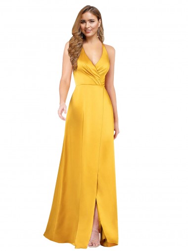 Buy Long Sleeveless A-Line Open Back Front Slit Formal Evening Dress