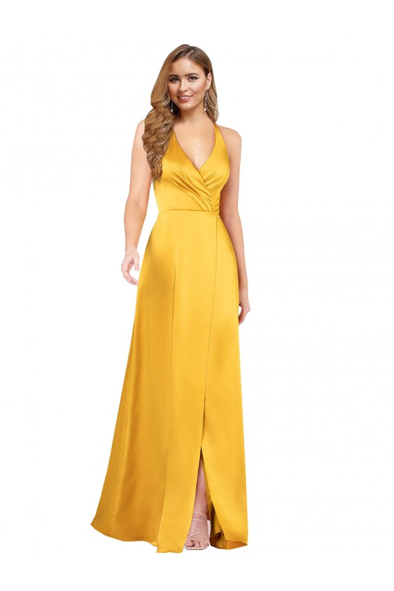 Buy Long Sleeveless A-Line Open Back Front Slit Formal Evening Dress
