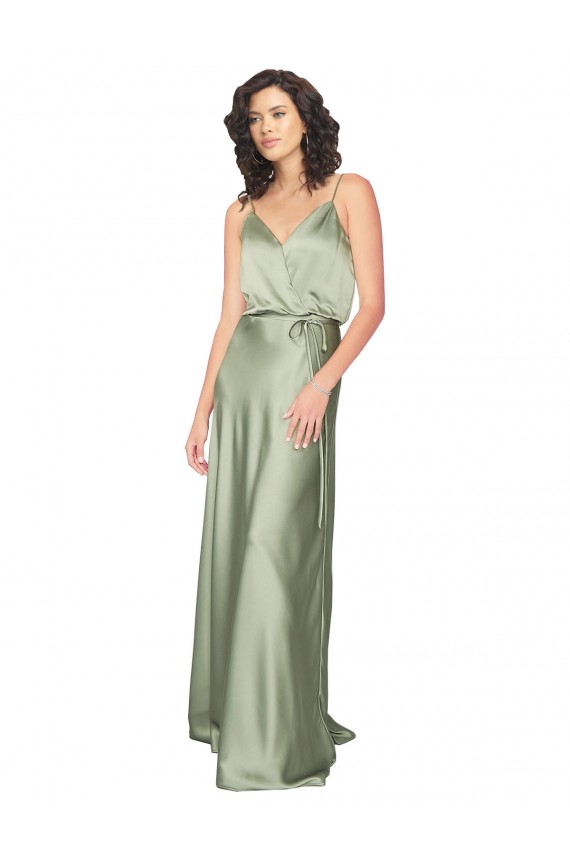 Buy Long Smoke Green Sleeveless A-Line V-Back Formal Evening Dress