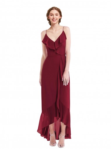 Buy Long Burgundy Sleeveless A-Line Low Back High Low Evening Dress