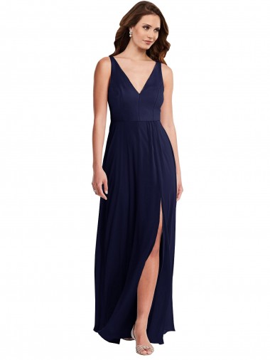 Buy Long Dark Navy Sleeveless A-Line V-Back Black Tie Evening Dress