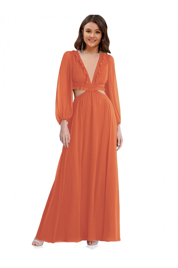 Buy Long Firecracker Long Sleeves A-Line Open Back High Low Evening Dress