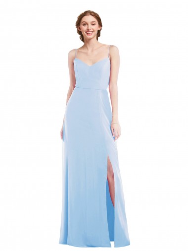 Buy Long Light Sky Blue Sleeveless A-Line Front Slit Formal Evening Dress