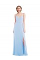 Buy Long Light Sky Blue Sleeveless A-Line Front Slit Formal Evening Dress