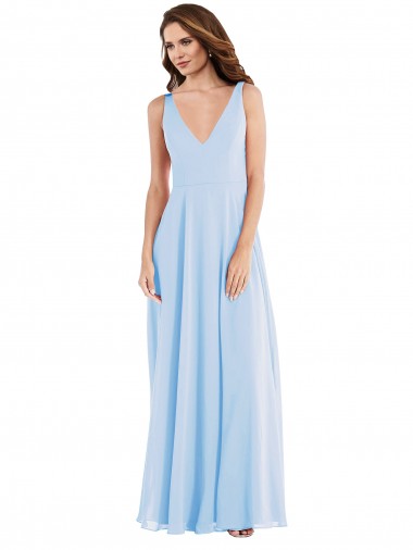 Buy Long Light Sky Blue Sleeveless A-Line Soft Chiffon Semi Formal Evening Dress