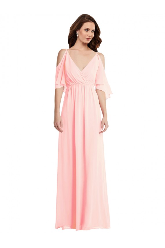 Buy Long Pink Cold Shoulder A-Line V-Back Semi Formal Evening Dress