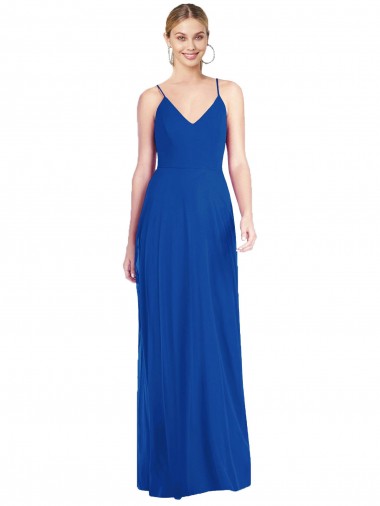 Buy Long Royal Blue Sleeveless A-Line Open Back Formal Dress