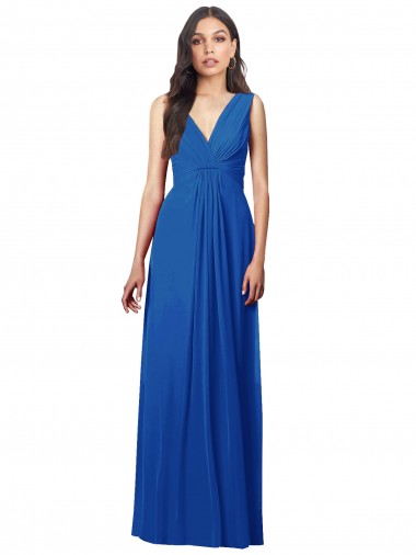Buy Long Royal Blue Sleeveless A-Line V-Back Semi Formal Evening Dress