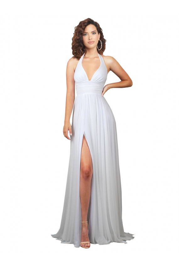 Buy Sweep Train White Sleeveless A-Line Low Back Semi Formal Evening Dress