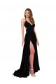 Buy Long Black Sleeveless A-Line Open Back Black Tie Evening Dress