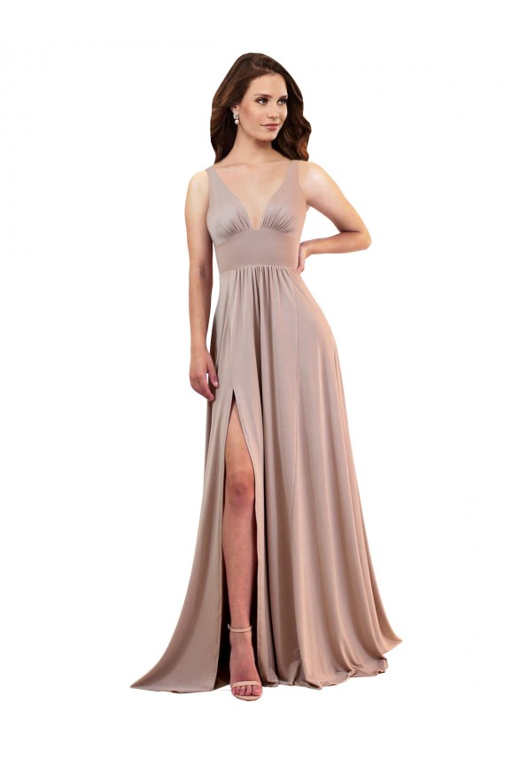 Buy Long Dusty Pink Sleeveless A-Line Low Back Black Tie Evening Dress