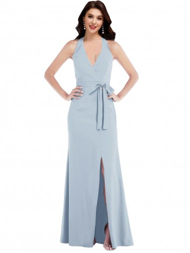 Buy Long Light Sky Blue Sleeveless A-Line Open Back Formal Evening Dress