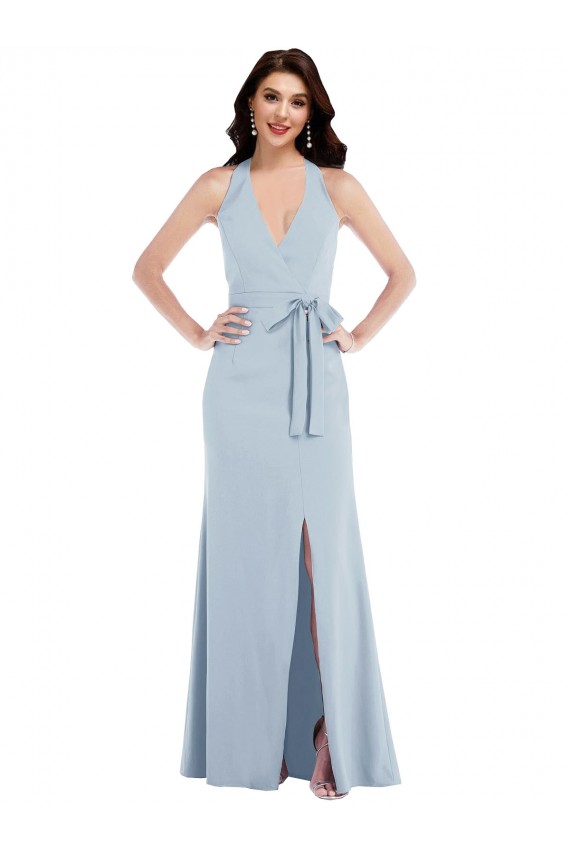 Buy Long Light Sky Blue Sleeveless A-Line Open Back Formal Evening Dress