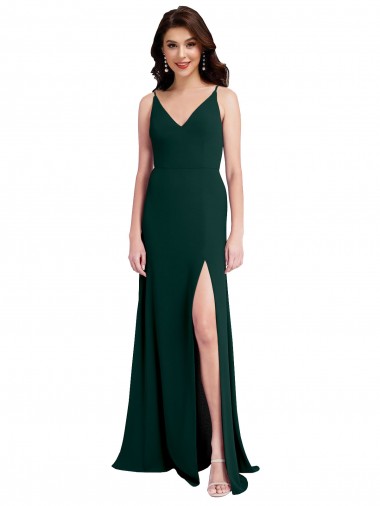 Buy Long Midnight Green Sleeveless A-Line V-Back Formal Evening Dress