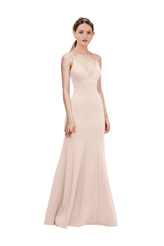 Buy Long Pink Sleeveless A-Line V-Back Formal Dress