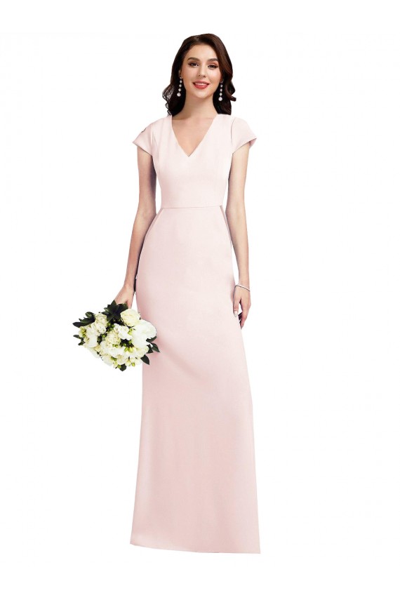 Buy Long Pink Cap Sleeves A-Line Formal Evening Dress