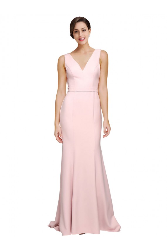 Buy Sweep Train Pink Sleeveless A-Line V-Back Semi Formal Evening Dress