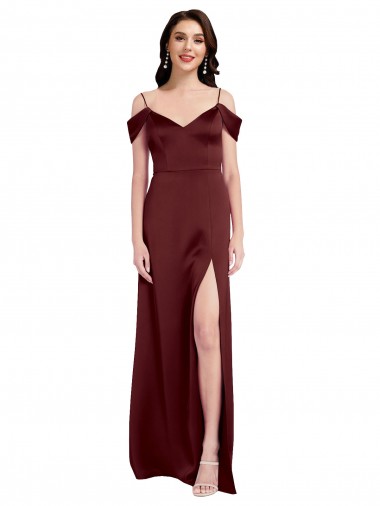 Buy Long Burgundy Gold Sleeveless A-Line Side Slit Formal Dress