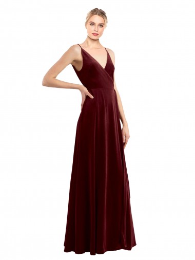 Buy Long Burgundy Sleeveless A-Line V-Back Evening Dress