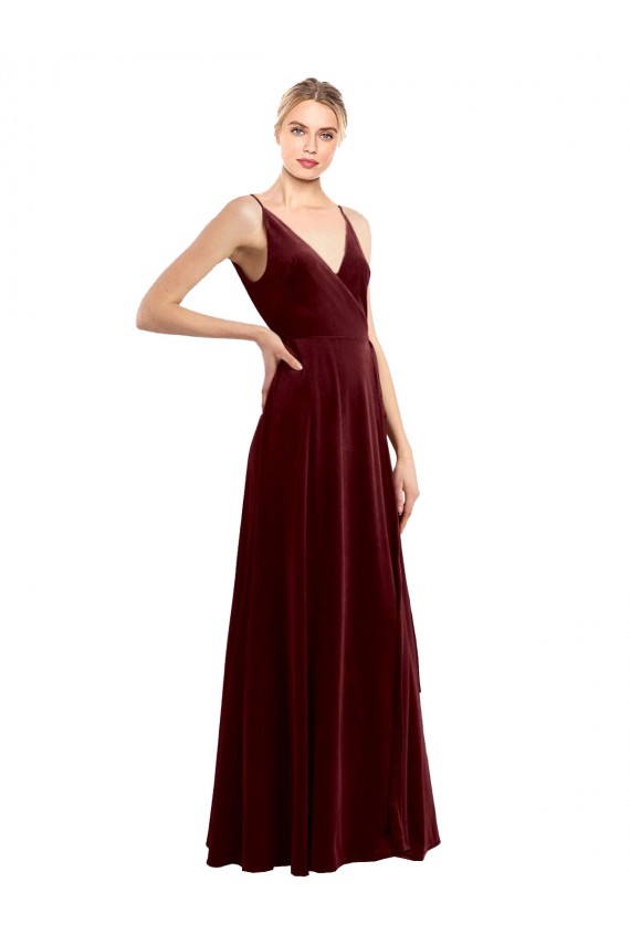 Buy Long Burgundy Sleeveless A-Line V-Back Evening Dress