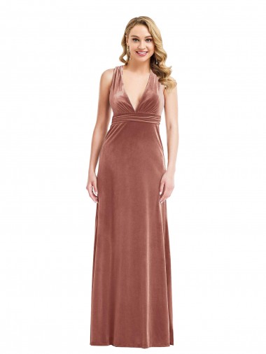 Buy Long Cinnamon Rose Sleeveless A-Line Open Back Evening Dress