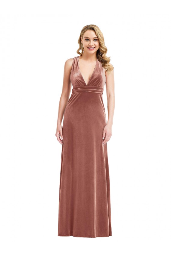 Buy Long Cinnamon Rose Sleeveless A-Line Open Back Evening Dress