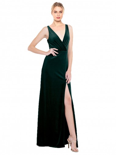 Buy Long Dark Green Sleeveless A-Line V-Back Black Tie Evening Dress