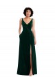 Buy Long Dark Green Sleeveless A-Line V-Back Evening Gown