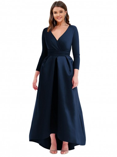 Buy Long Dark Navy Long Sleeves Ball Dress High Low Plus Size Evening Dress