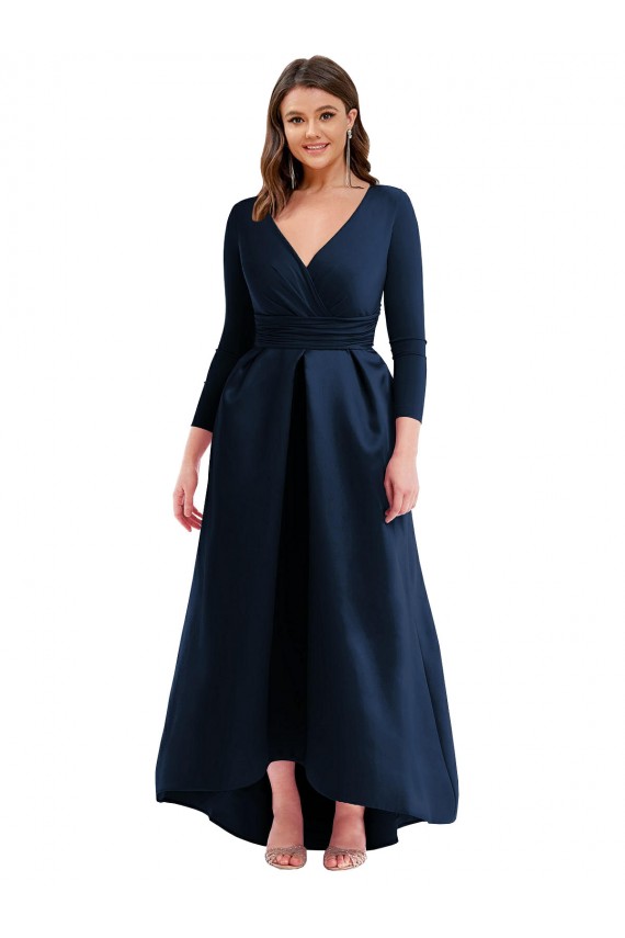 Buy Long Dark Navy Long Sleeves Ball Dress High Low Plus Size Evening Dress