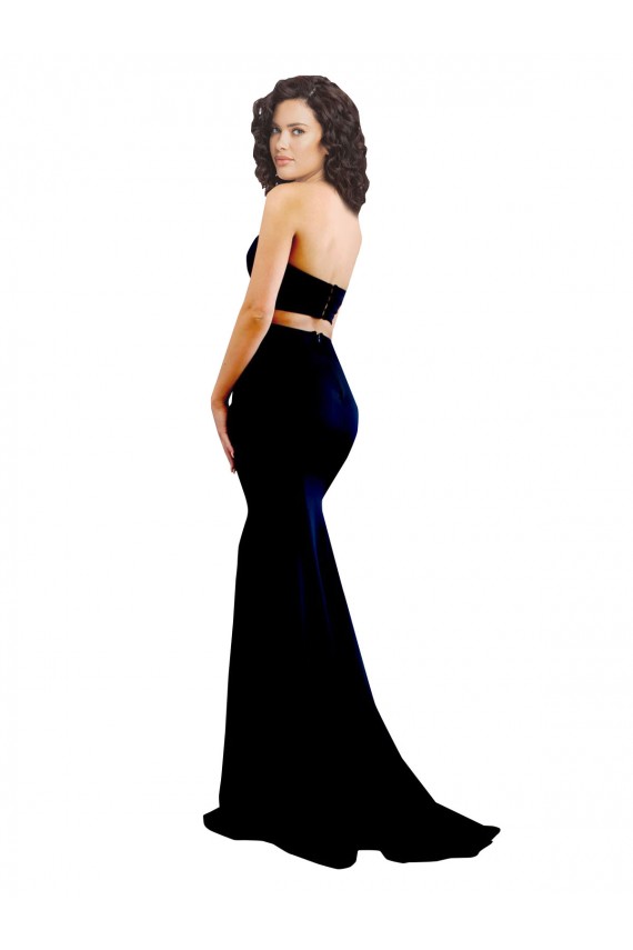 Buy Long Black Sleeveless Mermaid Low Back Stretch Crepe Formal Evening Dress