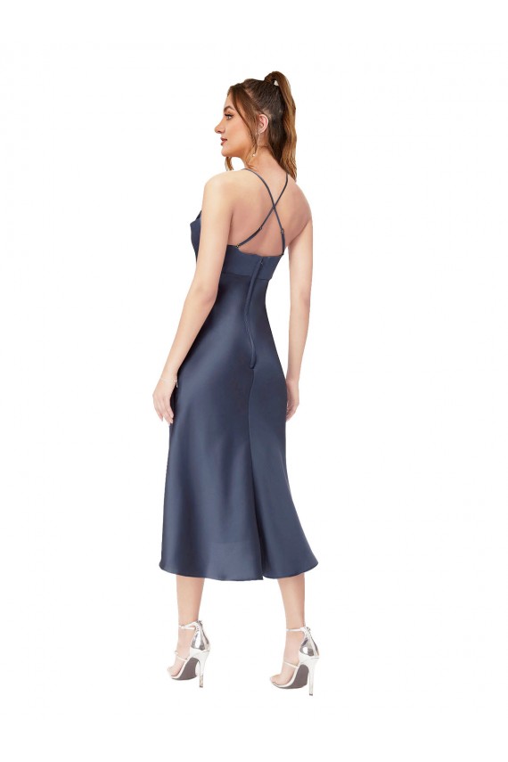 Buy Midi Length Black Sleeveless Sheath Open Back High Low Evening Dress