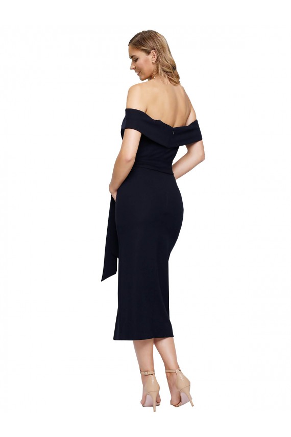 Buy Midi Length Black Sleeveless Sheath Low Back Formal Evening Dress