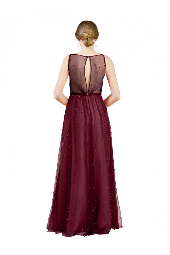 Buy Long Burgundy Sleeveless A-Line Keyhole Back Semi Formal Evening Dress